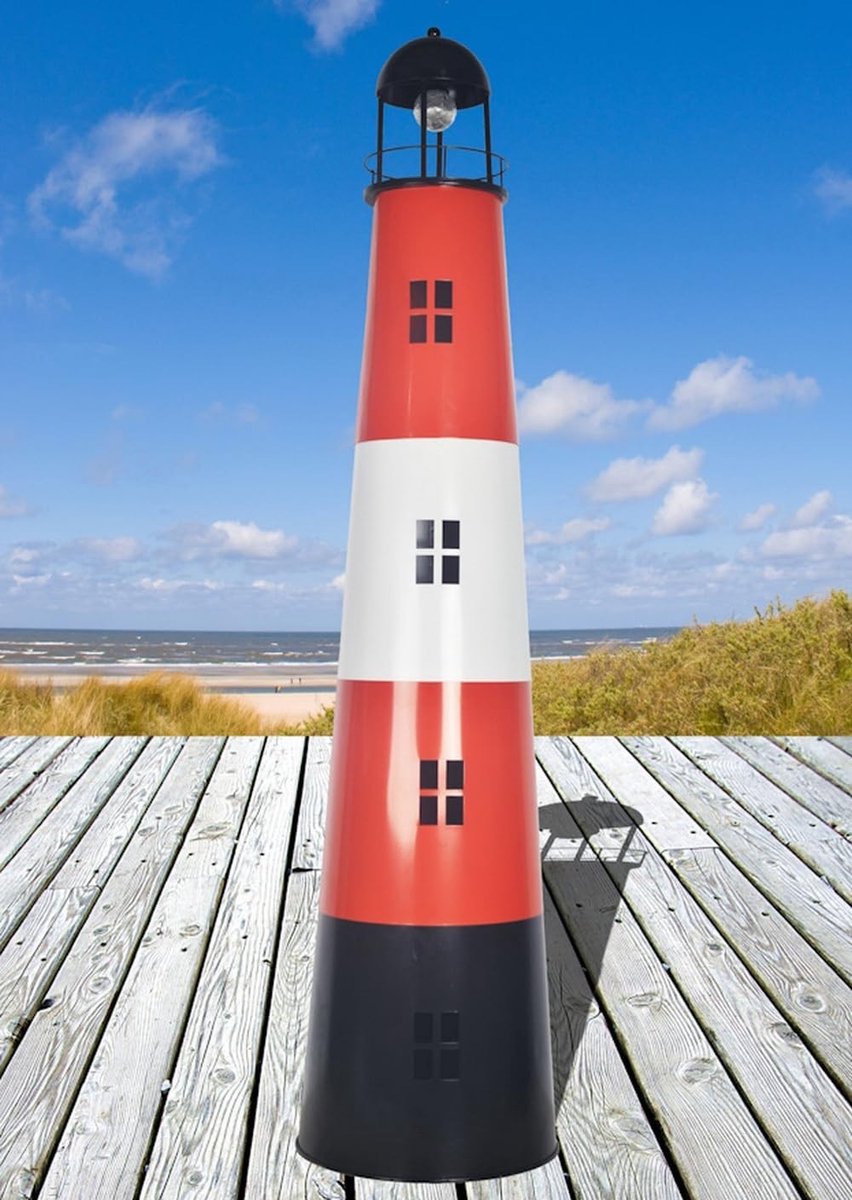 Solar Lichttoren met LED Verlichting - Rood, Wit, Zwart