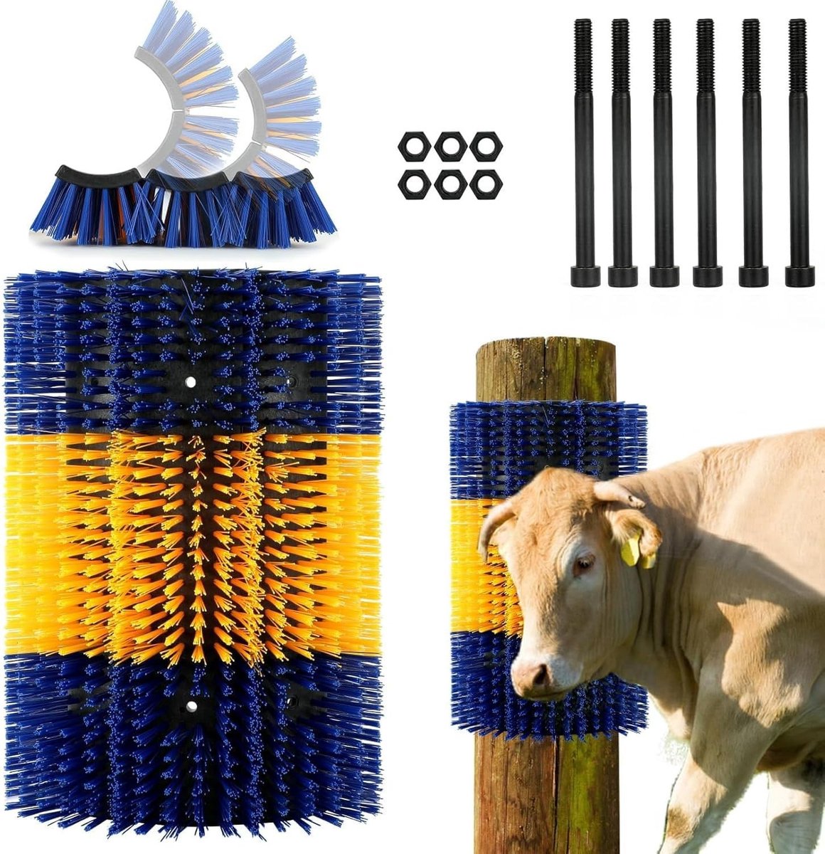 Scratching Brush voor Paarden en Boerderij Dieren - Massageborstel voor Koeien, Schapen en Varkens (44 x 20 cm, 12 Schroeven)
