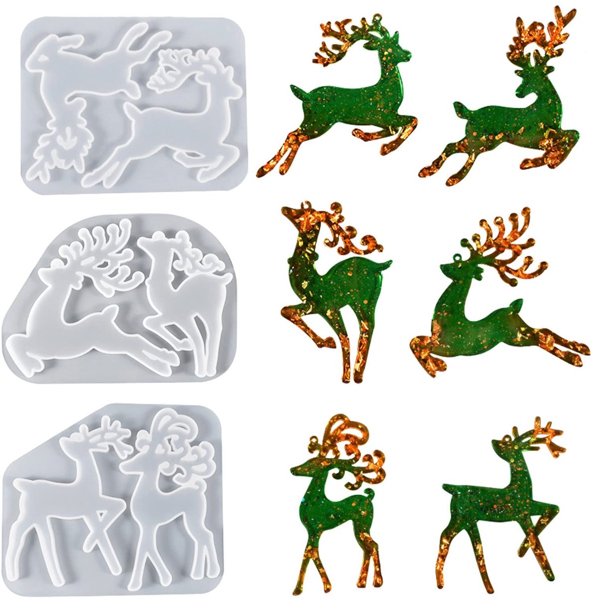 3 Stuks Kerst Silicoon Mallen - Herten Vorm voor DIY Hangers
