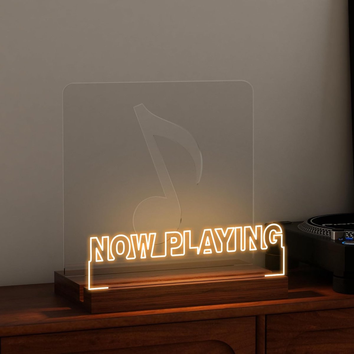 Luminous Vinyl Stand voor Albums, Houten en Acryl Recordhouder met Warm Witte Verlichting, Perfecte Decoratie en Cadeau voor Platenliefhebbers