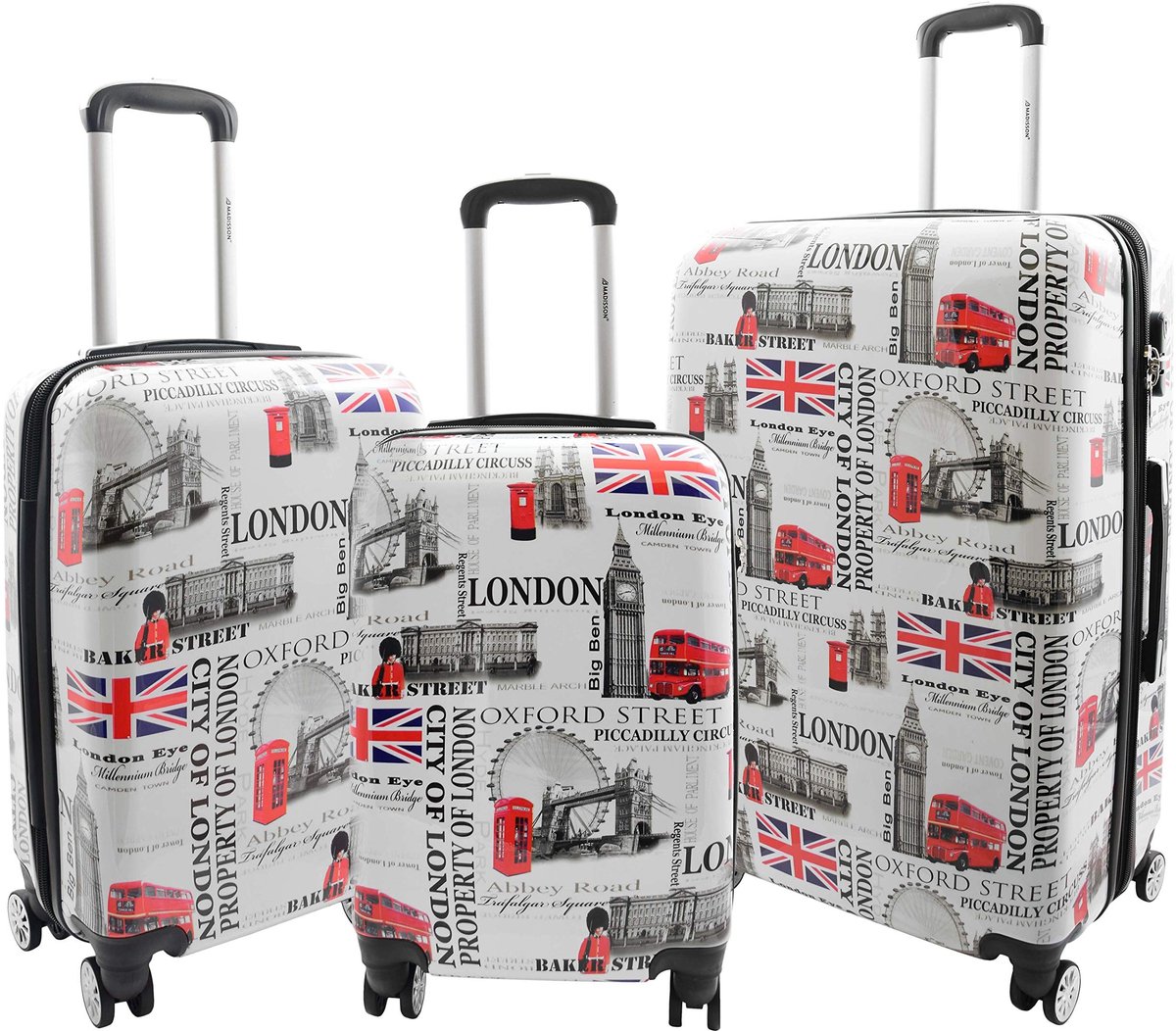 City of London Print Koffers - 4 Wielen - Set van 3