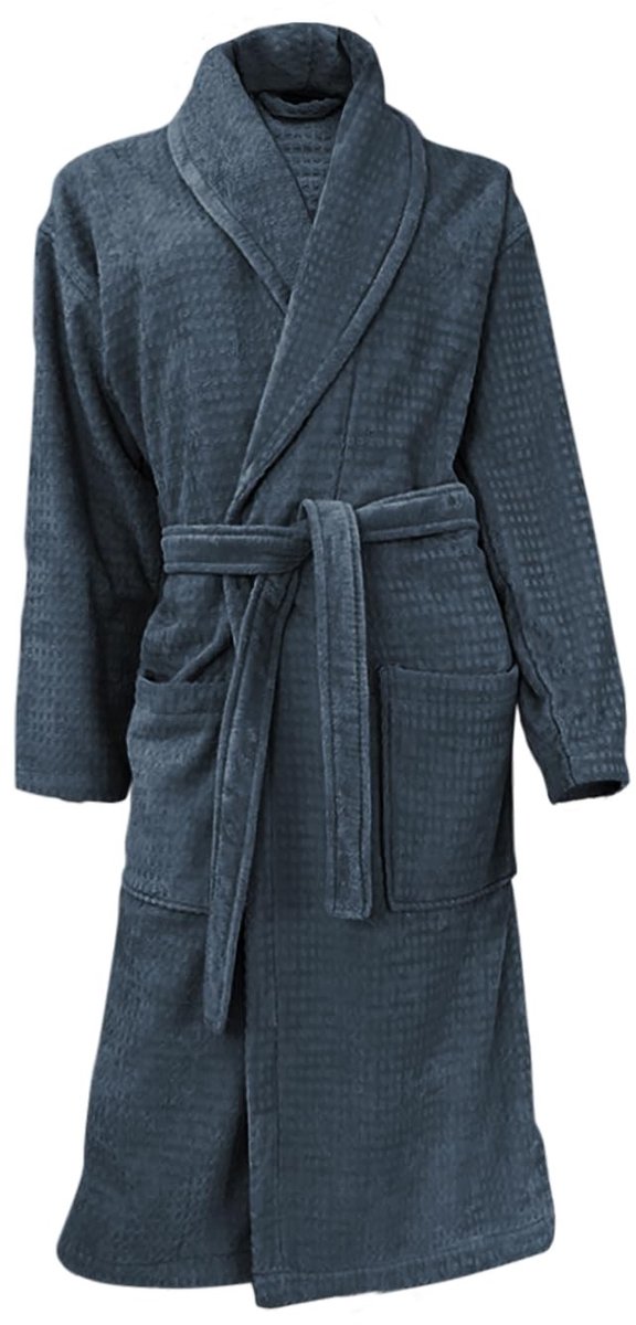 Waffle Badjas Velours Katoen - Ocean Blauw - L