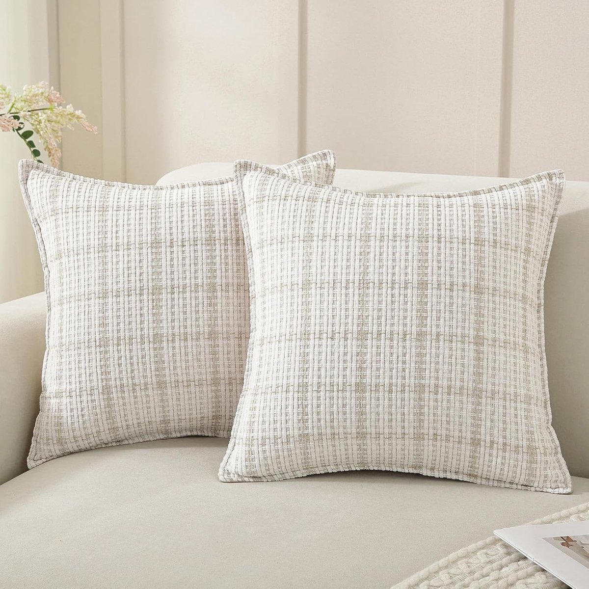 Kussenhoezen 45x45 cm, Set van 2, Witte Strepen, Zacht Stof, Perfect voor Bank en Woonkamer, Decoratief en Comfortabel