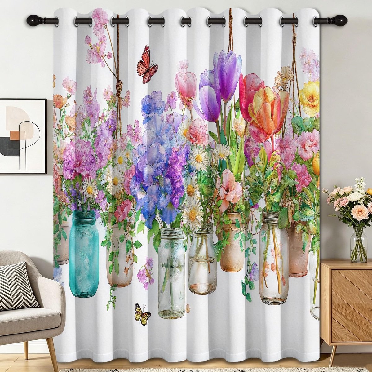 Verduisteringsgordijnen - Set van 2 - Tulp en madeliefje - 245 x 140 cm