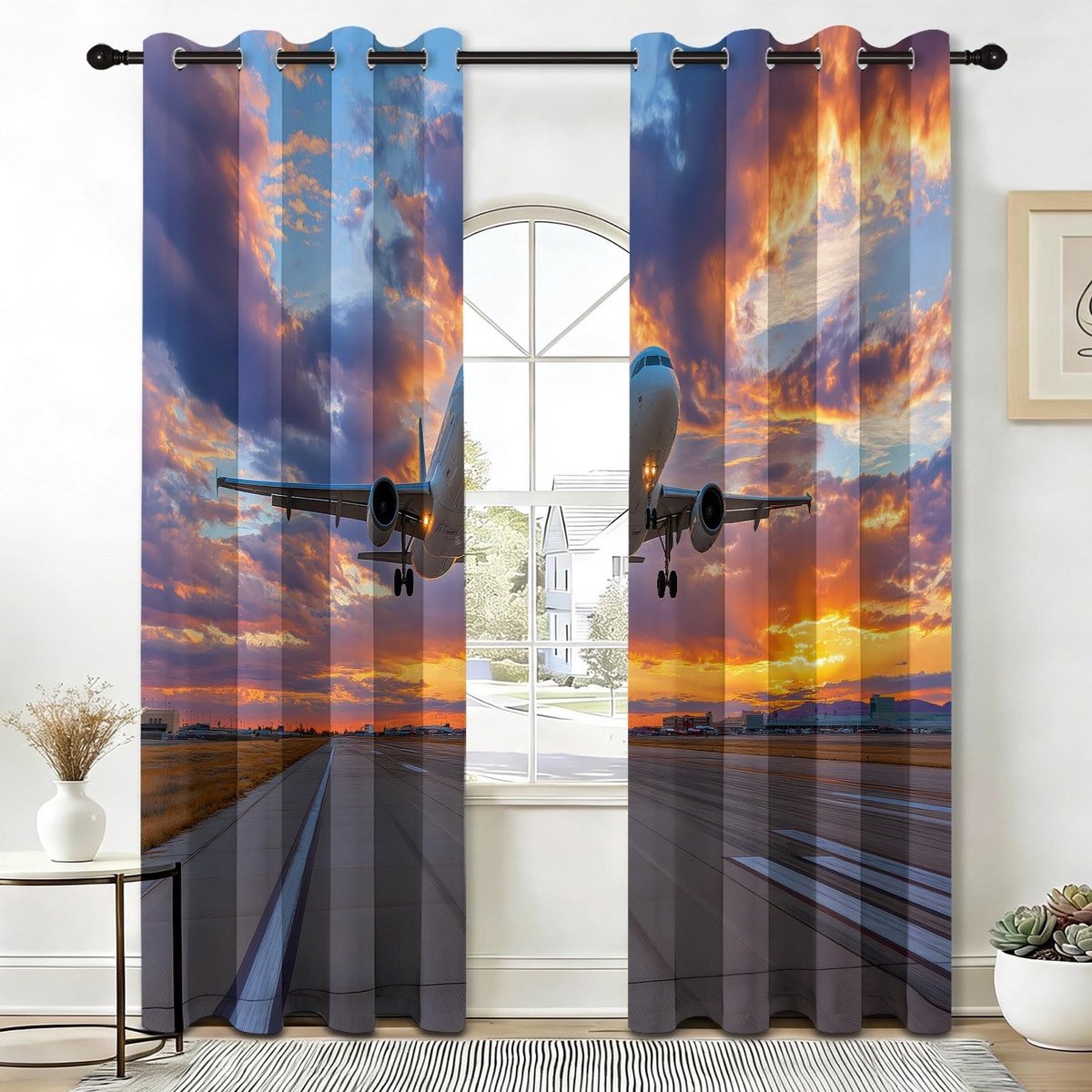 Verduisteringsgordijnen - Vliegtuig landingsbaan patroon - Set van 2, 140 x 245 cm