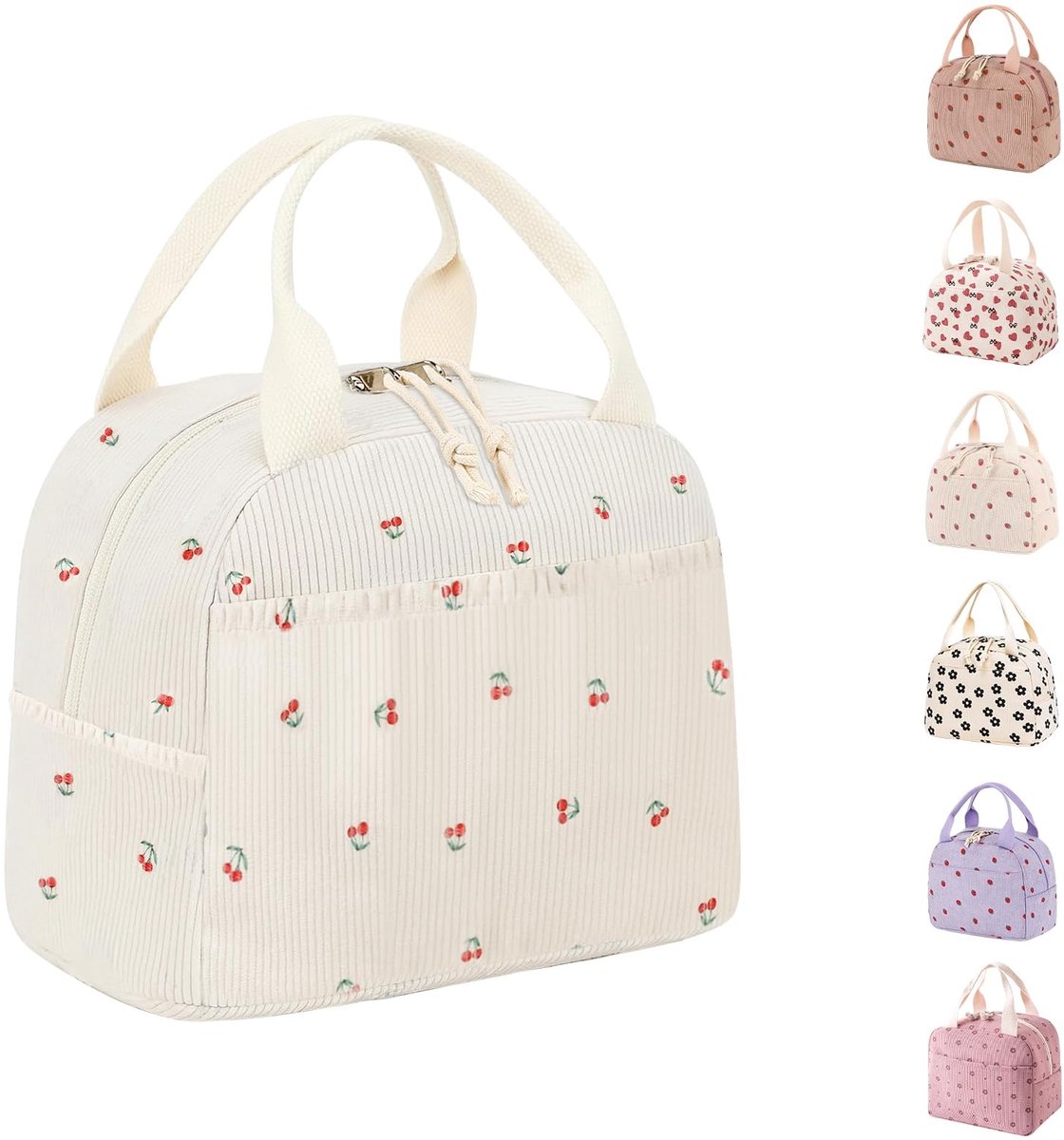 Lunch Bag - Geïsoleerde Koeltas - Beige Kersenpatroon