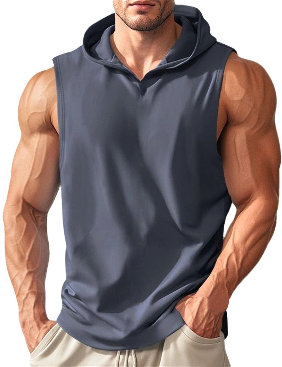 Mouwloze Hoodie Heren - Casual Tanktop met Capuchon - Grijs