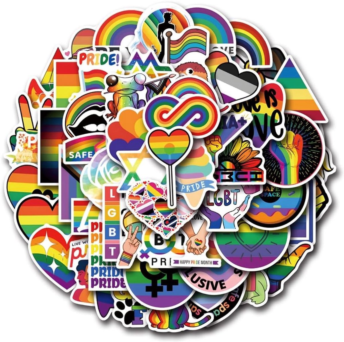 Set van 55 Waterdichte Vinyl Stickers voor LGBT Gay Pride, Regenboog Stickers, Feestaccessoires en Versiering voor Gay Pride Parade