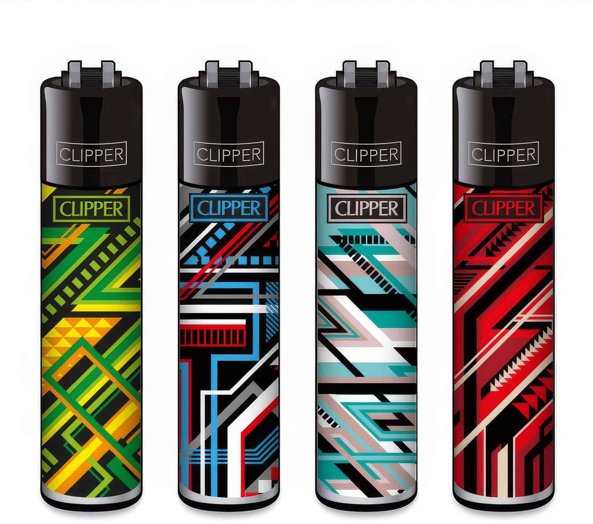 Clipper Classic Large Aanstekers "Geometric Lines" (4 Stuks)