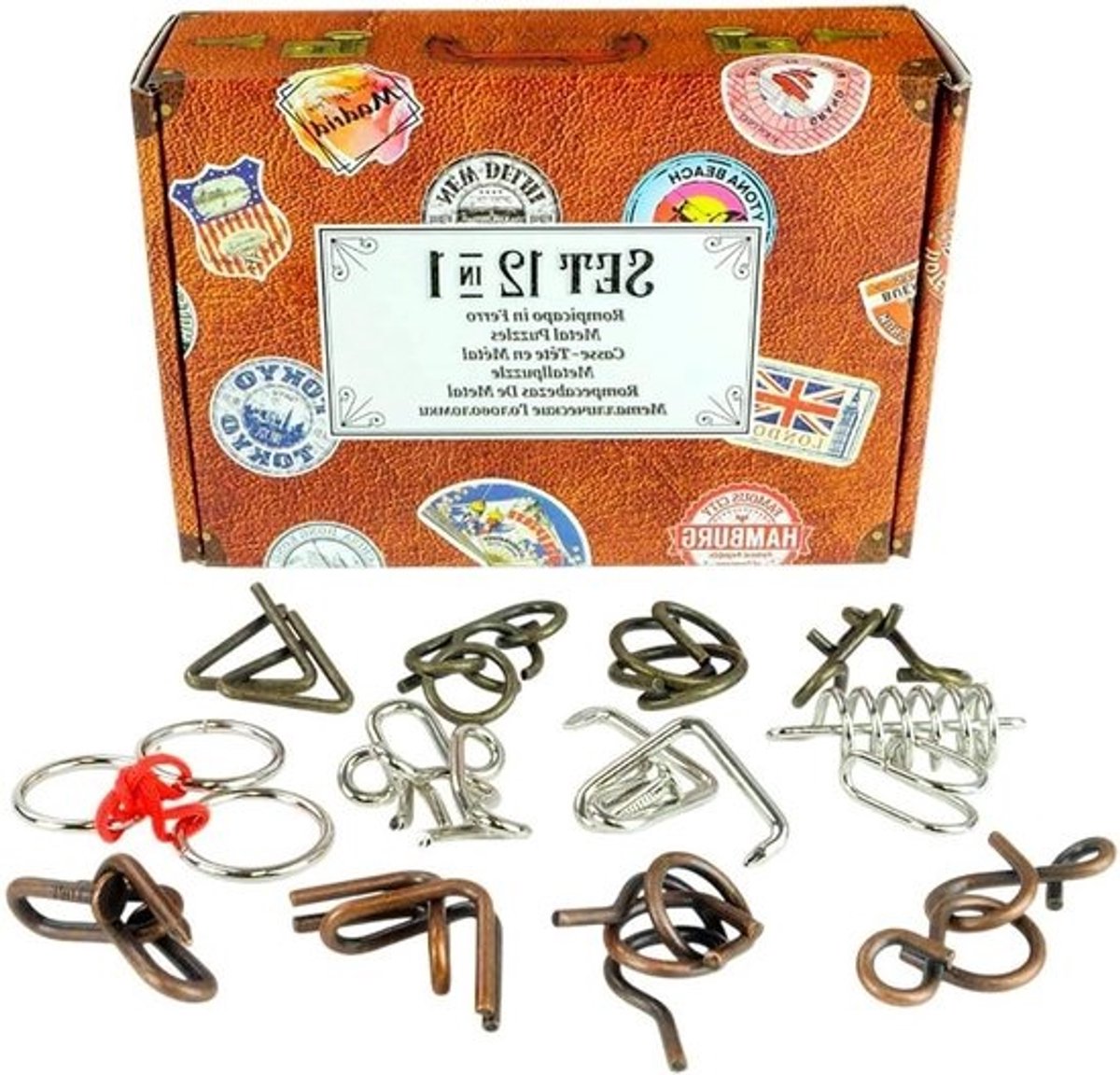 Metalen Puzzels - Hersenkrakers - Mentale Uitdaging - 12 Verschillende Puzzels - 19 x 13 x 6 cm