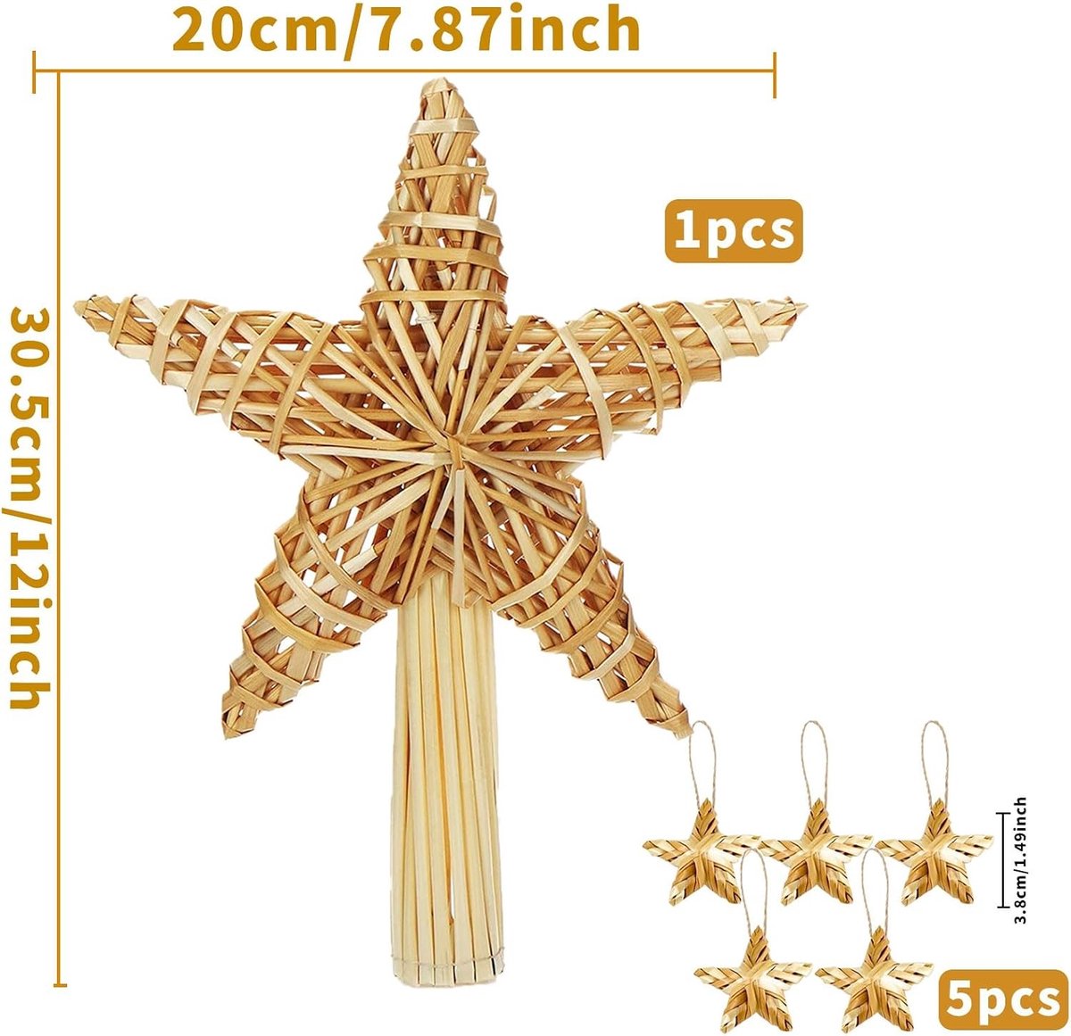 Grote Stro Ster voor de Top van de Kerstboom, Handgemaakte Kerstboomdecoratie, Perfect voor Elke Grootte Kerstboom, Feestelijke Versiering voor de Kerstperiode – foto 5