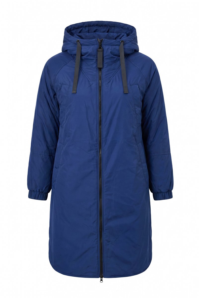 Ulla Popken - Dames - HYPRAR lange parka A-lijn capuchon - Marine - Maat 62+