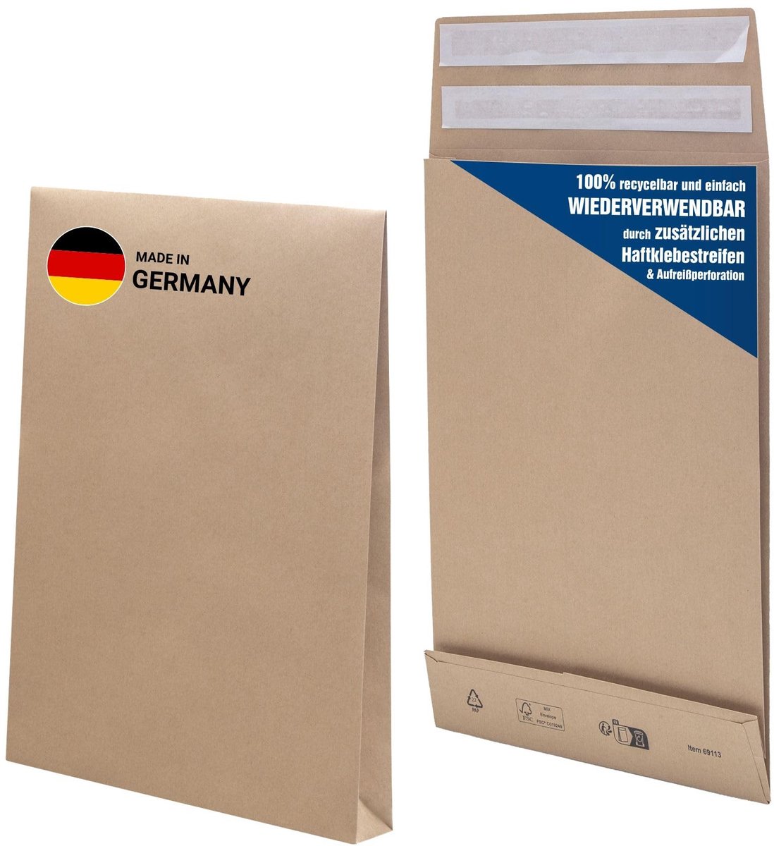 Kraft Mailer 350x250x50mm - Resealable Strip - Beige