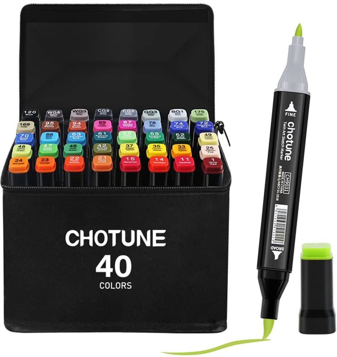 Alcohol Markers Set - 40 Kleuren Dubbelzijdig met Borstel- en Fijne Tip