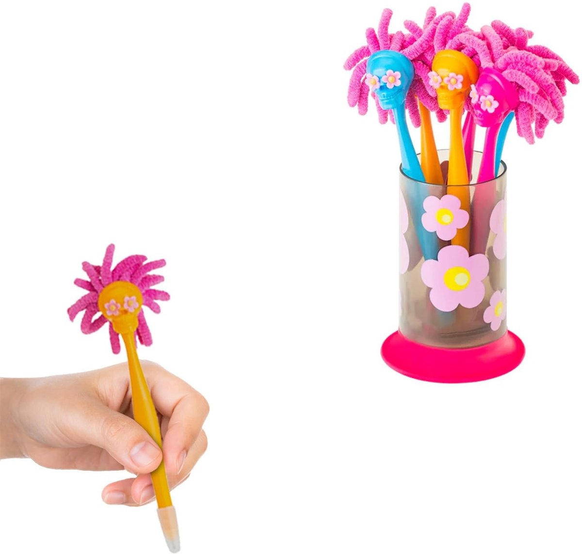 Set van 6 microvezelpennen in roze met houder