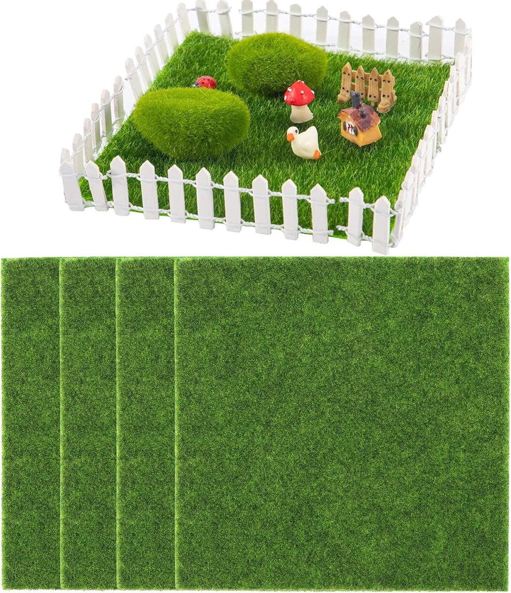Set van 4 Kunstgras Tapijten 15 x 15 cm - Miniatuur Mos Decoratie voor Binnen en Buiten, Perfect voor Tuin en Ornamenten