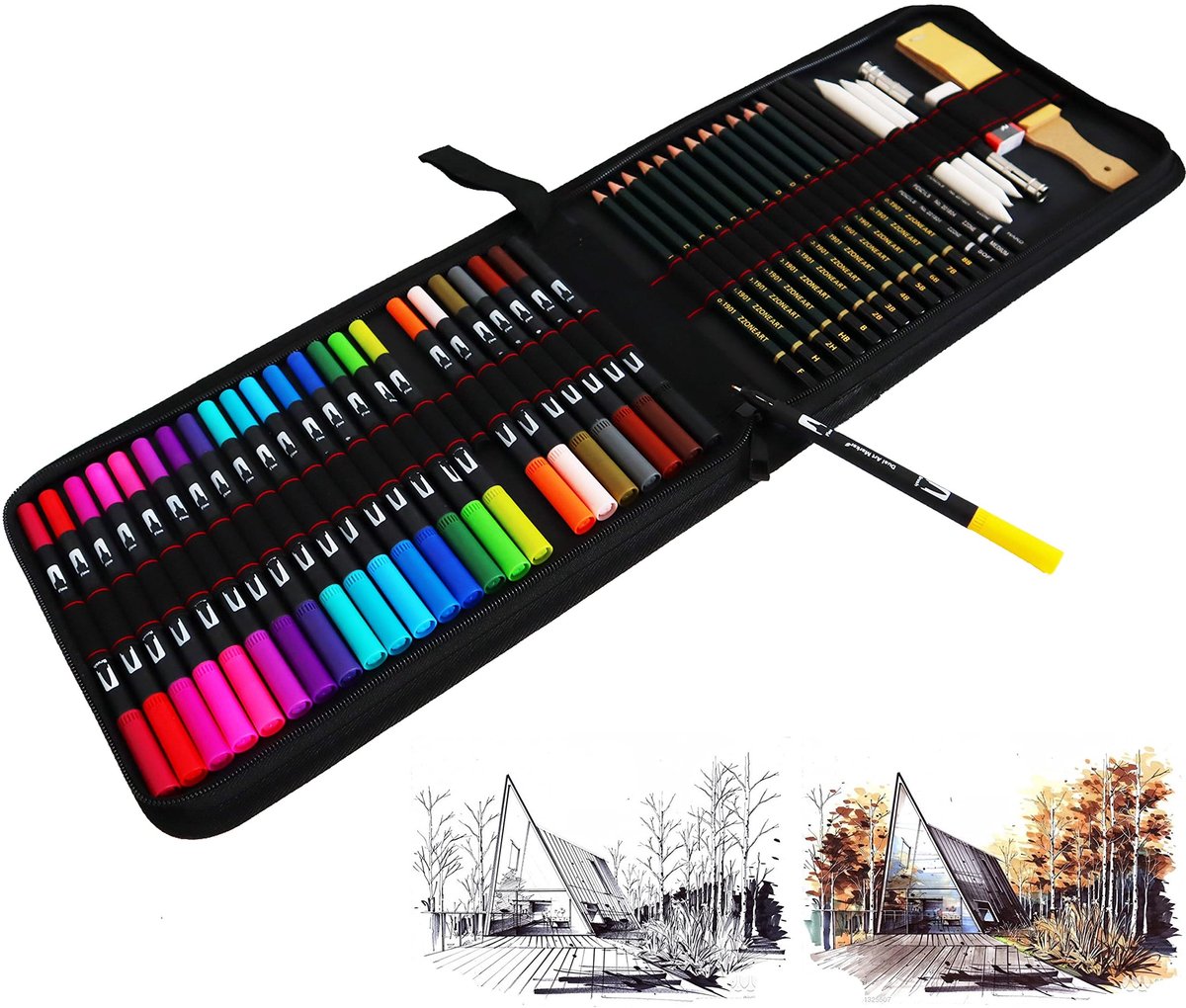 Watercolor Brush Pens Set - 46 Stuks met Kleurstiften en Tekenpencil