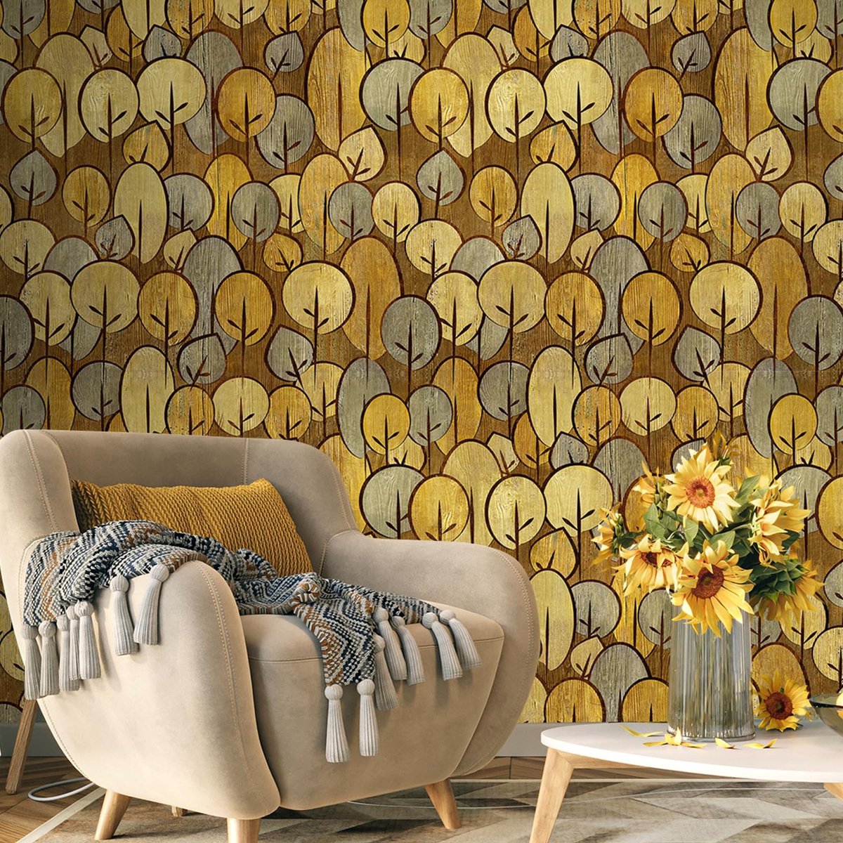 Zelfklevend Muurbehang - Bruin Boompatroon - 44,5 x 900 cm