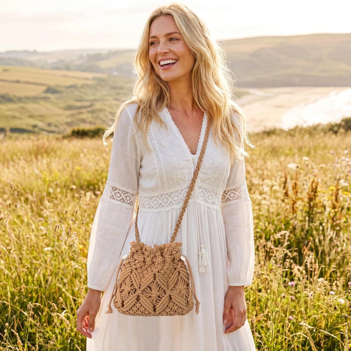 Bohemian Schoudertas voor Dames en Meisjes, Ideaal voor Zomer, Reizen, Dating en Winkelen, Handgemaakt en Crocheted