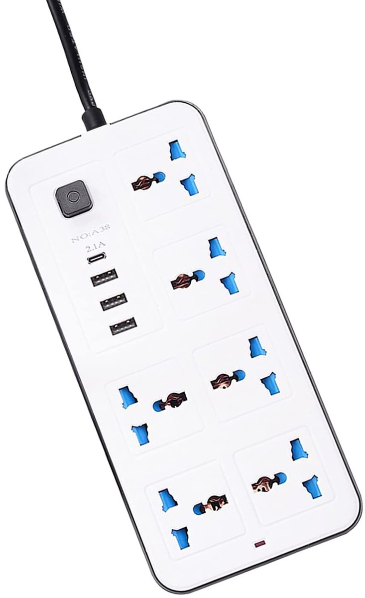Stekkerdoos met 6 AC-aansluitingen en 3 USB-poorten - 1,8 m