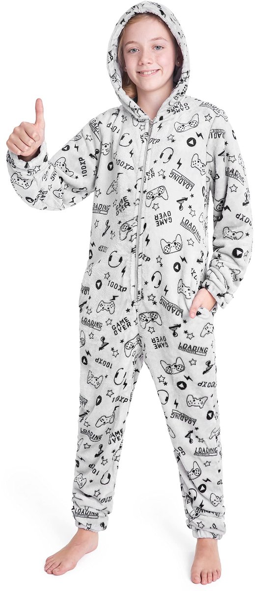 Camo Romper voor Kinderen - Fluffy Fleece Pyjama - Grijs