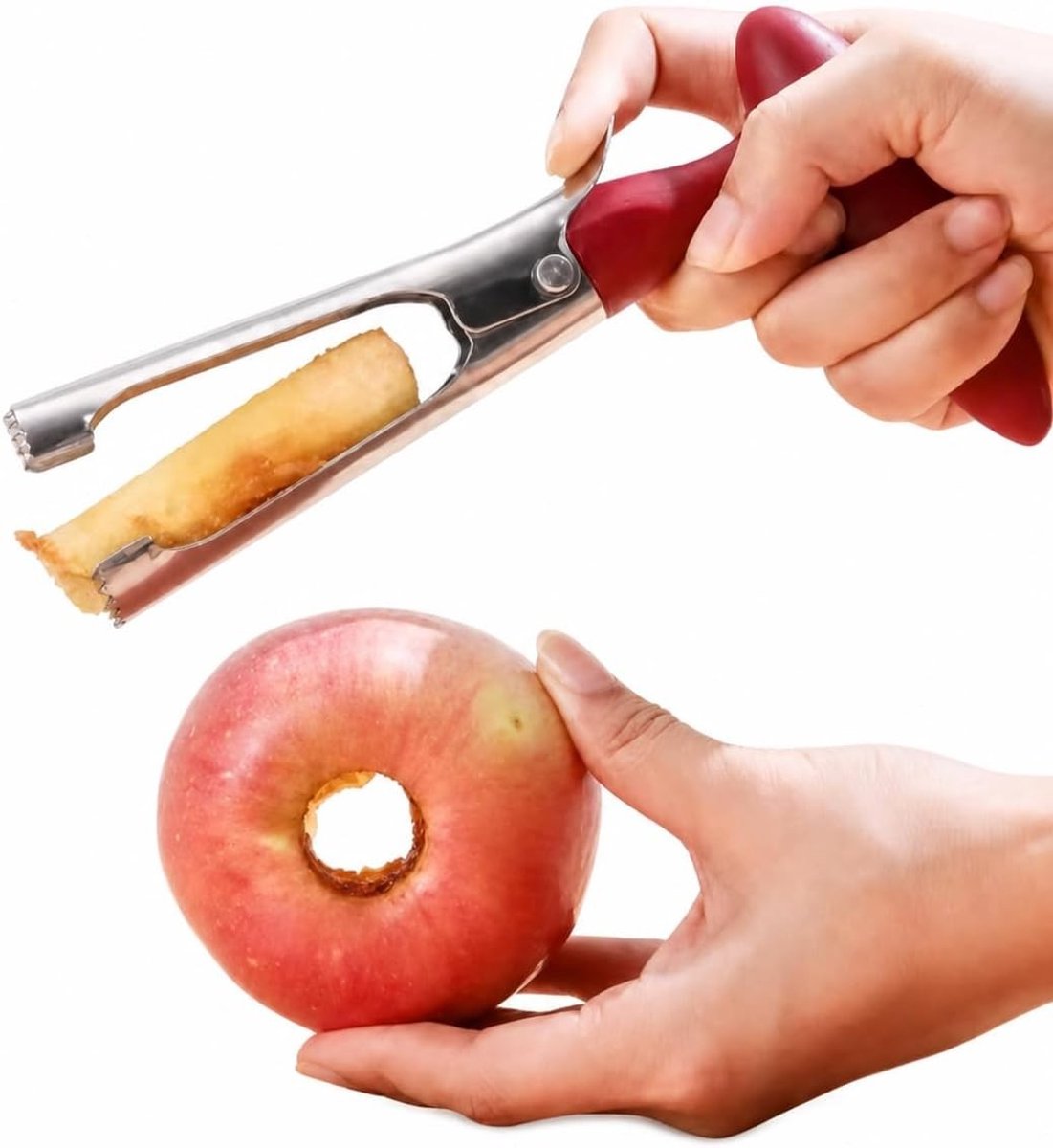 Vacuum RVS Appelgereedschap met Getande Mes en ABS Handvat voor Thuiskeuken, Rood en Duurzaam