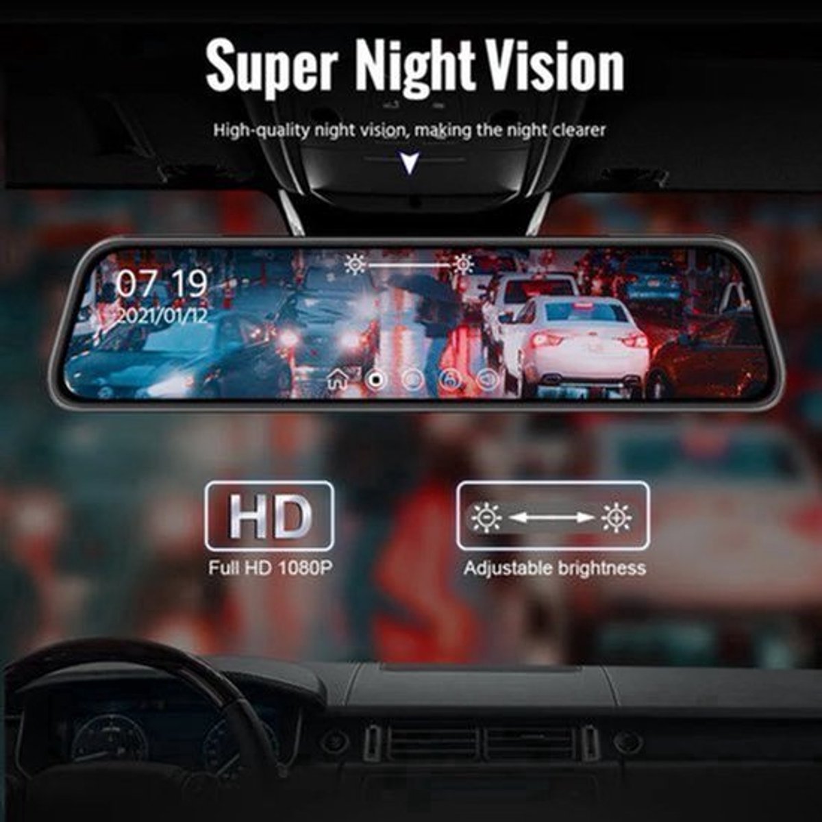 Dashcam voor Auto - 10 Inch Touchscreen Spiegelcamera - 1080P AHD Dashcam met Nachtzicht - G-Sensor - Parkeermodus - Groothoek 170° - Inclusief 6M RCC Achteruitrijcamera - Zwart