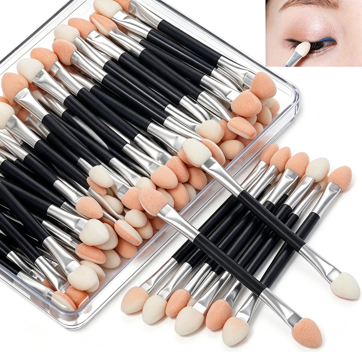 Oogschaduw Kwasten Set - 100 Stuks - Professionele Oogschaduw Kwast - Make-up Brush - Make-up Kwast - Oogschaduw Applicator - Oogschaduw penseeltje - Make Up Kwasten Set - Voor Het Aanbrengen Van Oogschaduw - Compact, Zacht - Perfect voor E