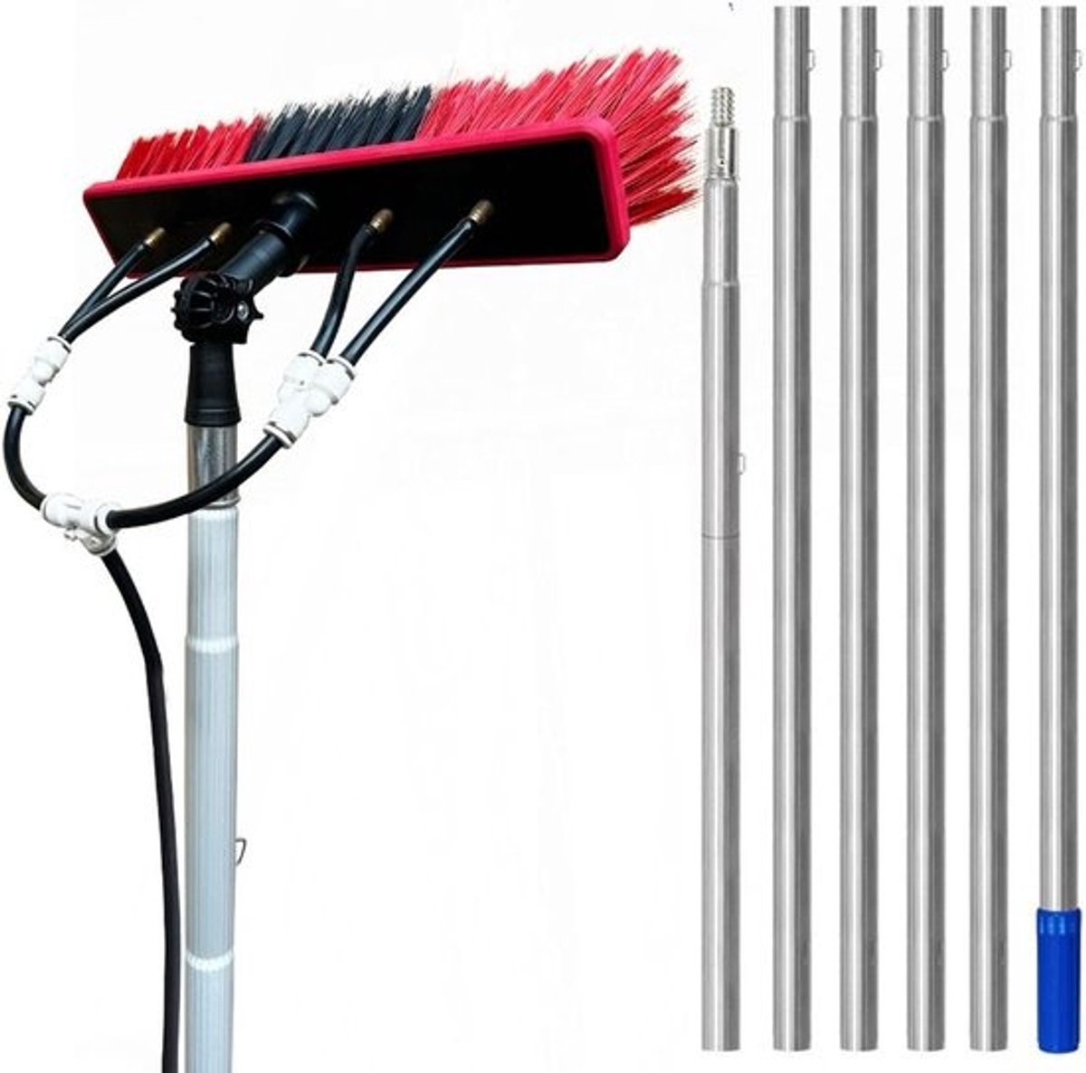 Raamreinigingsstang - Wasborstel Telescoopstang - Hoge Oppervlakken Reinigen - Flexibele Borstelkop - Tot 10 meter - Zilver