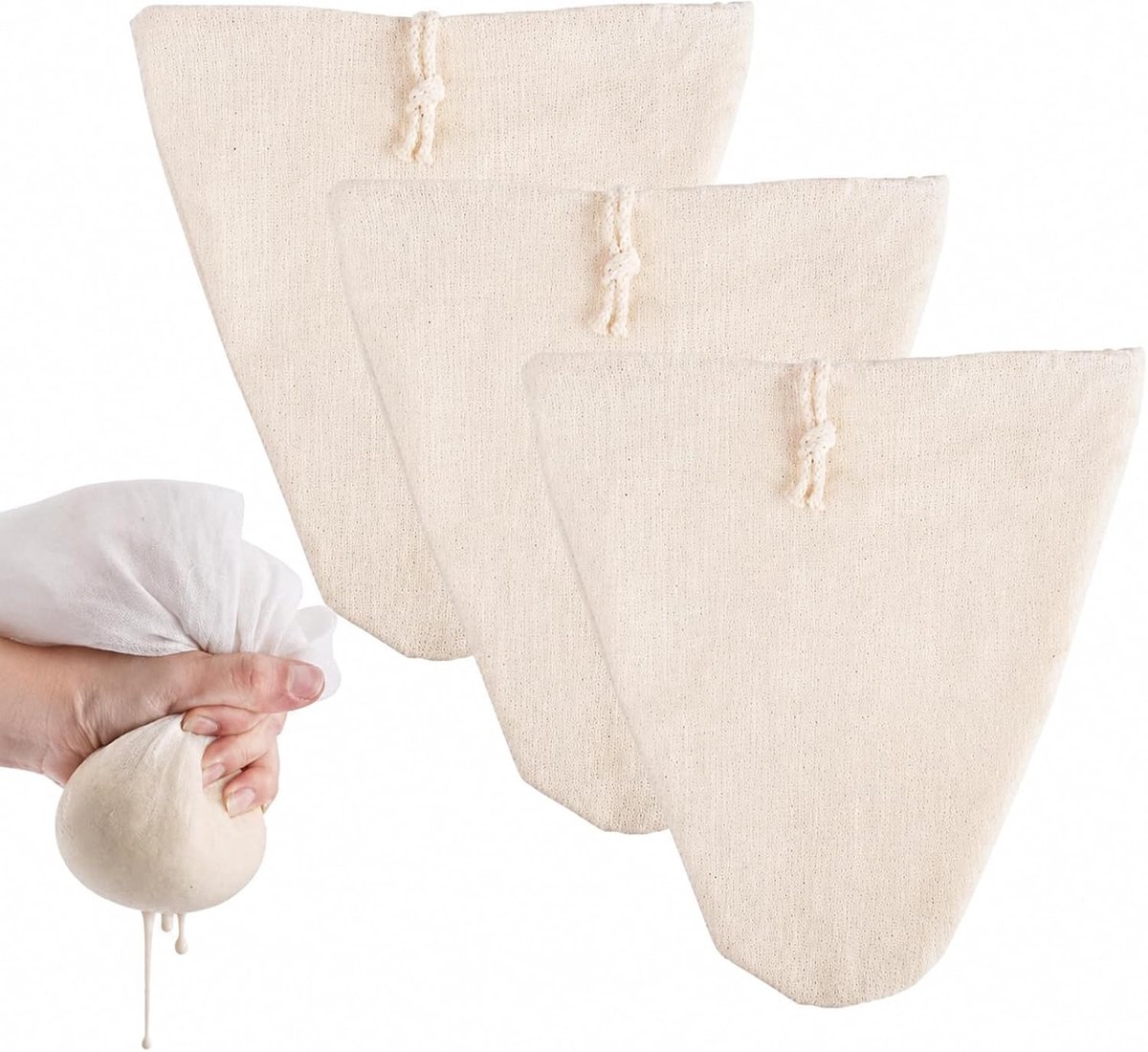 Herbruikbare Notenmelkzakken - 3 Stuks 30x30cm Katoenen Filterdoek voor Amandelmelk, Hazelnotmelk en Sap, Ideaal voor Vegan Keuken en Koffiegebruik