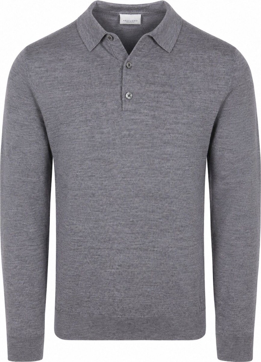 Profuomo Longsleeve Poloshirt Merinowol Grijs - Maat L - Heren - Pullover