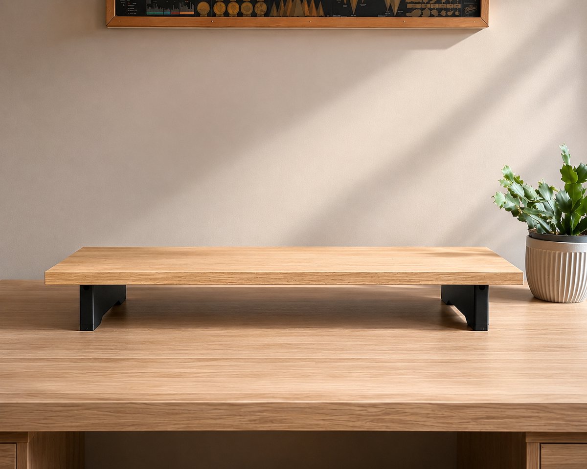 Monitorstandaard - 80x30 cm - Eiken - Met Opbergruimte