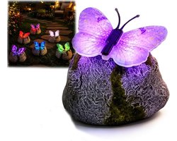 Solar Tuinverlichting - Buitenlamp op Zonne Energie - Zonne‑energie vlinder decoratielamp - Buitenlamp - Buitenverlichting - Solar Tuinverlichting Vlinders - Sfeerverlichting - Energiezuinig - Voor tuin, terras, gazon en pad - Paars