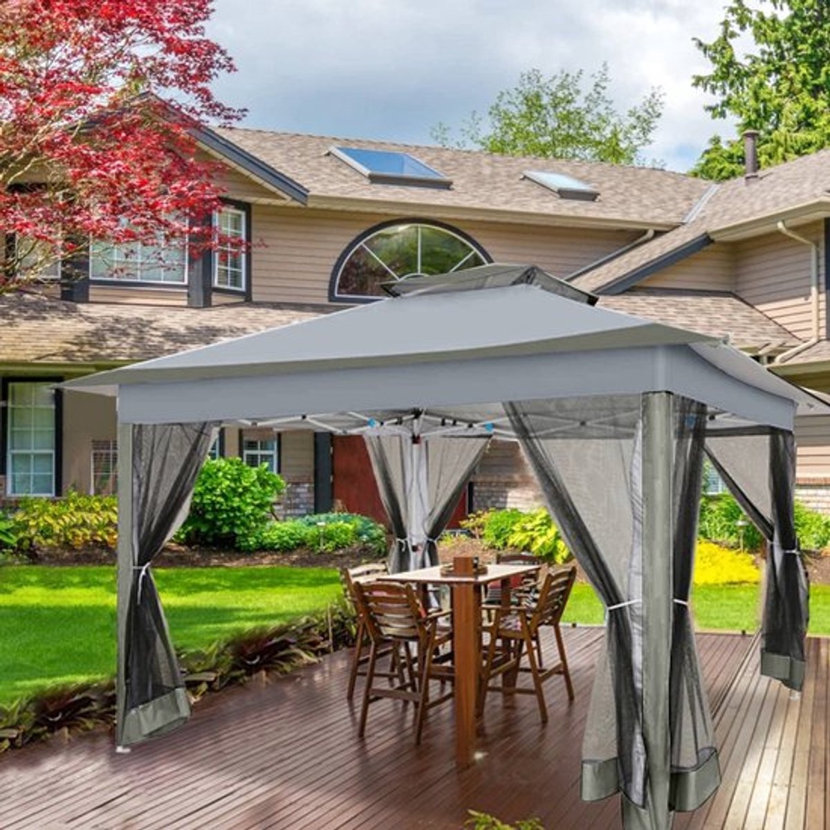Partytent 3x3 Meter - Waterdicht Metalen Frame - Buitenpaviljoen Gazebo - Met Klamboe En Draagtas - Voor Tuin En Patio