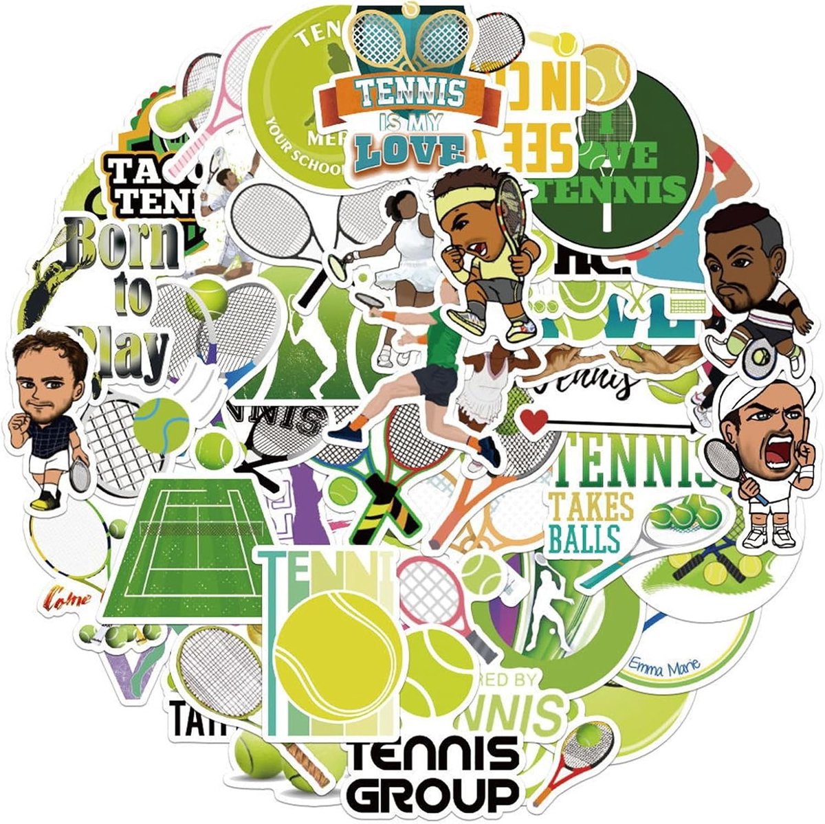 50 Stuks Waterdichte Tennisbal Stickers - UV Bestendige Graffiti Stickers voor Buiten, Sport en Decoratie