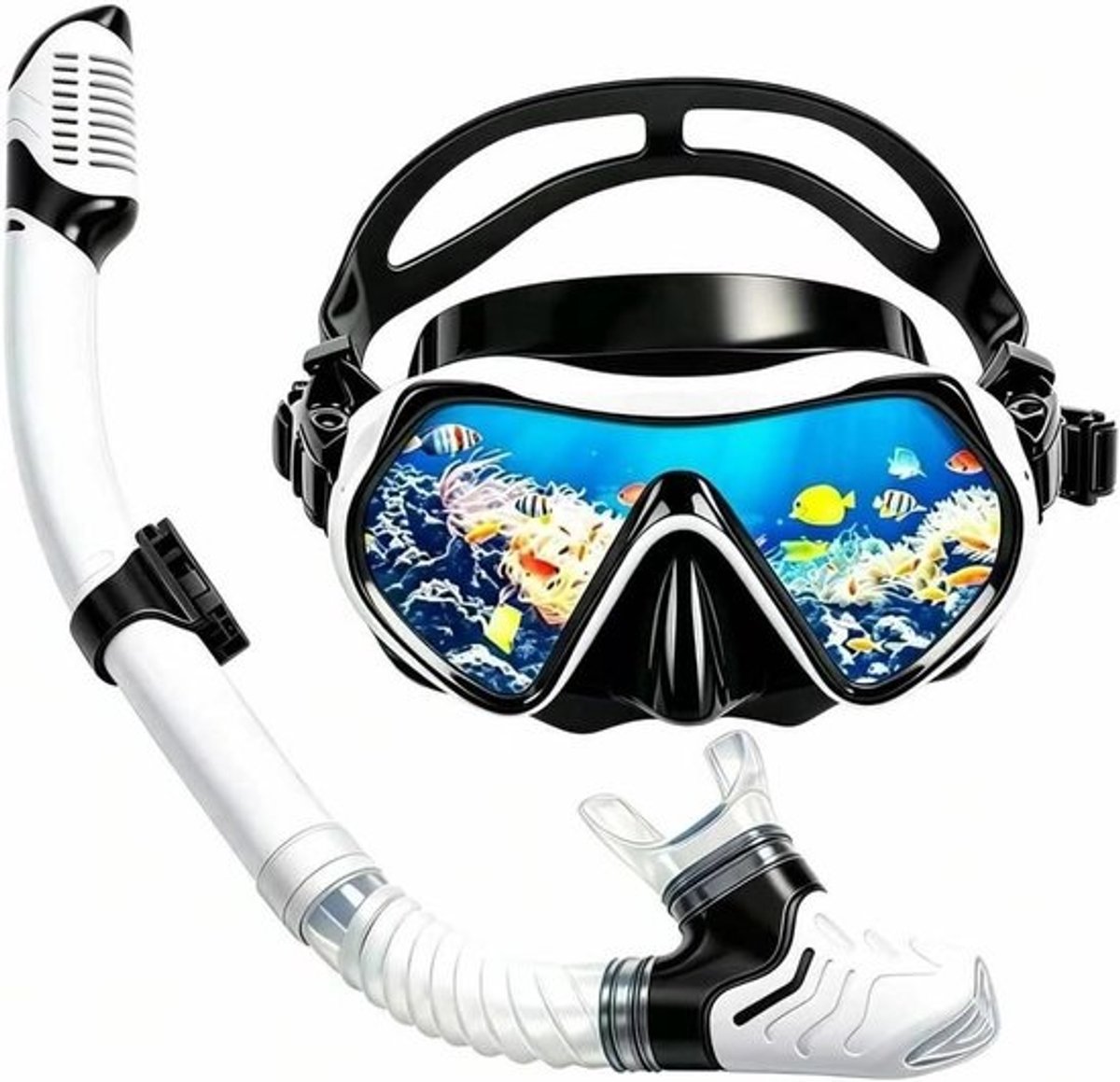 Snorkelset Volwassenen - Duikbril Set - Onderwater Ontdekken - 180° Panoramisch Zicht - Standaard Maat - Zwart