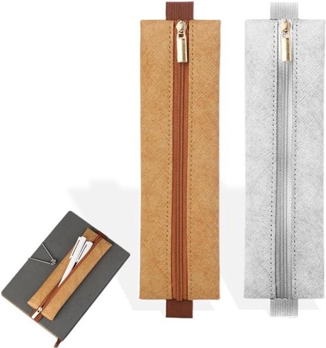 Etui met elastiek - Pennenetui Opbergtas - Notitieboek organiseren - Verstelbare elastieken - 166 cm - Bruin Wit