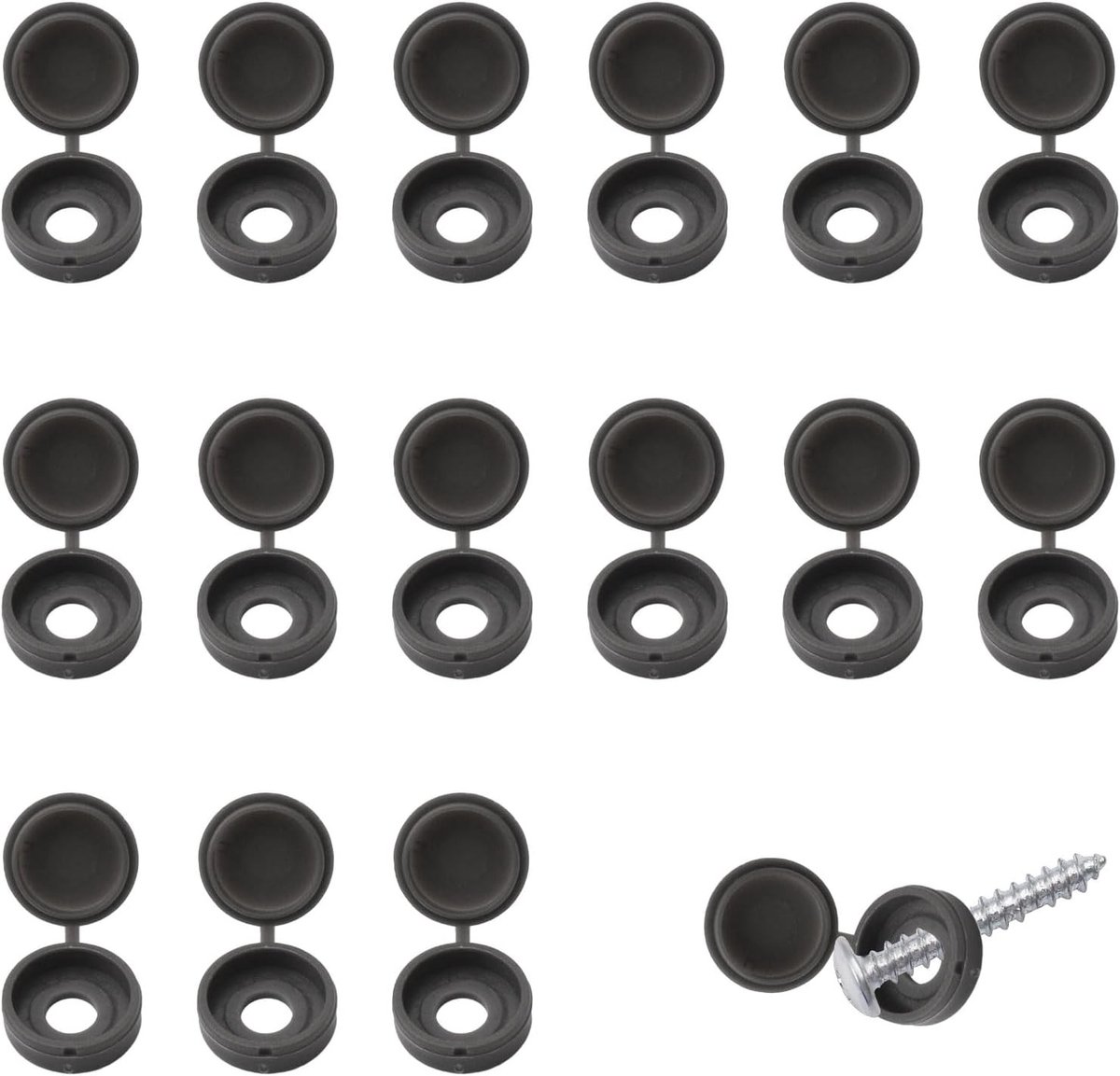 100 Stuks M4 Plastic Schroefdoppen, Vouwring Schroefdoppen en Decoratieve Flip-Schroefdeksels in Donkergrijs voor Diverse Toepassingen