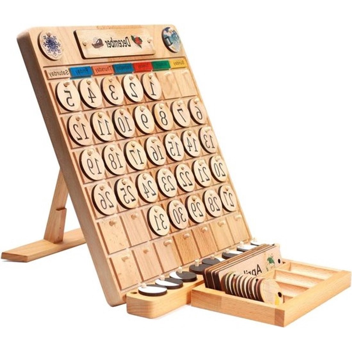 Bureau en Wandkalender - Eeuwigdurende Kalender Houten Kalender - Actief Leren - Massief Hardhout