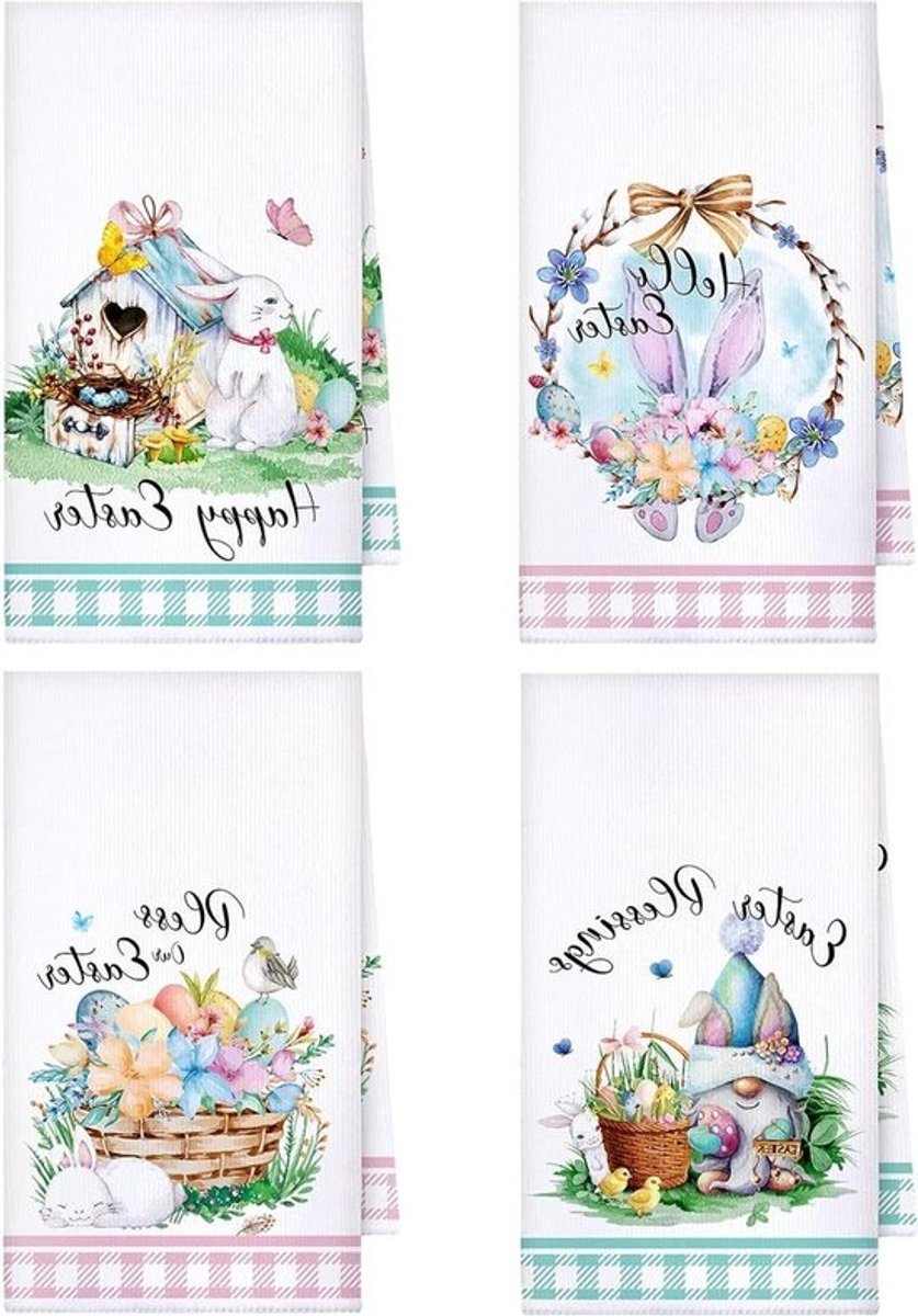 Paaskeusdoeken - Theedoeken Keuken - Keuken Decoratie - Bloemen Patroon - 4 Stuks - Multicolor