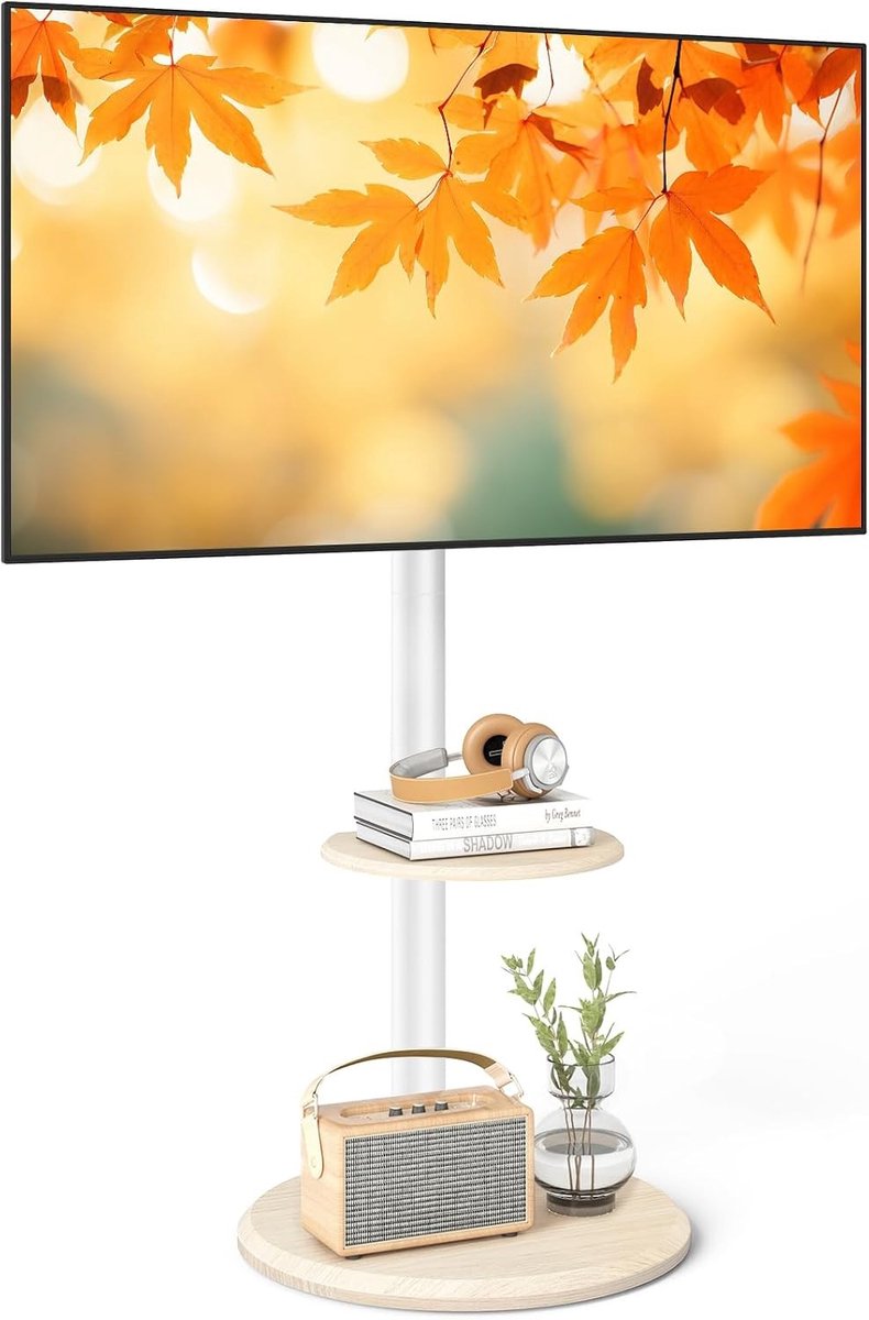 Mobiele TV Stand voor 32-65 Inch Televisies, Verstelbare Trolley met Houten Basis en Verborgen Wielen, Tot 40 kg, VESA 400 x 400 mm, Ideaal voor Thuis en Kantoor
