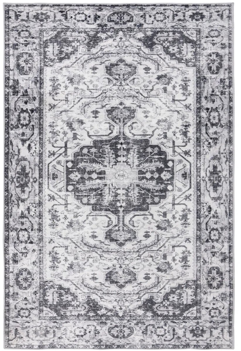 Dutch XXL Wasbaar Vloerkleed | Tapijt | Vegas | Medaillon | Zilver | 80x150 cm