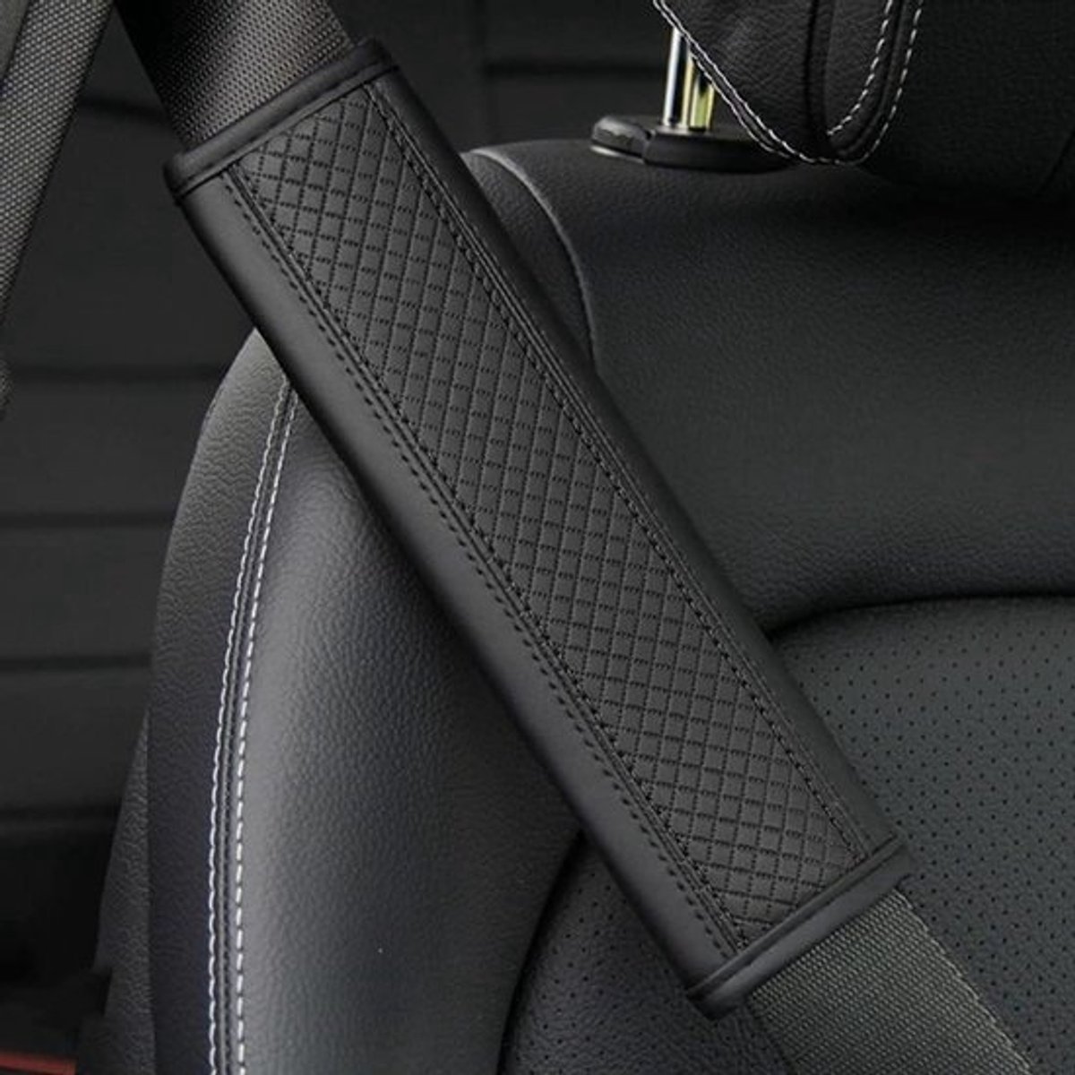 Autogordel Padding - Schouderbeschermers - Comfortabel Rijden - Ademend PU Leer - 2 stuks - Zwart