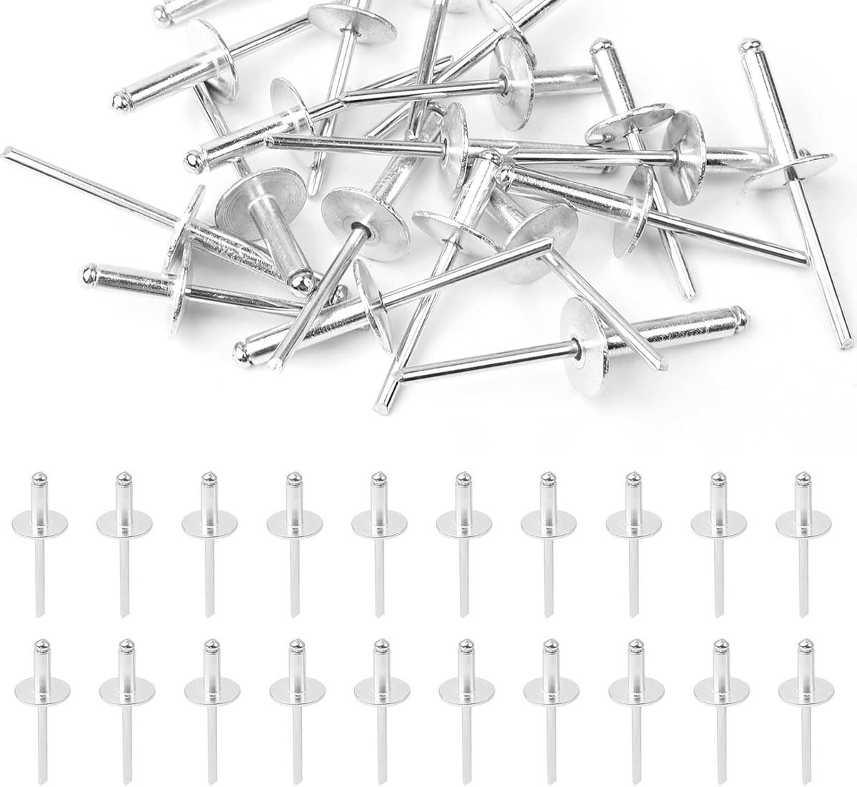 Aluminium Blindklinknagels met Grote Flens, 4.8x16mm Popnagels voor Meubels, Opslagdozen en Klussen (125 Stuks)