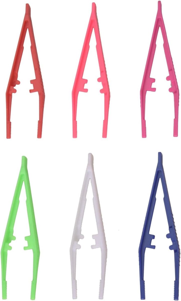 6 Stuks Wegwerp Antislip Pincet met Ronde Tip voor DIY Craft, Kleurrijke Plastic Pincetten voor Precisiewerk