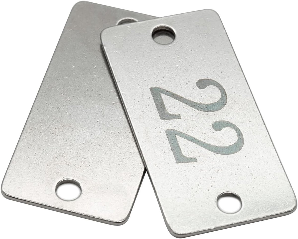 Nummerlabels van Roestvrij Staal in Rechthoekige Vorm met Twee Gaten (1-50) voor Organisatie en Identificatie