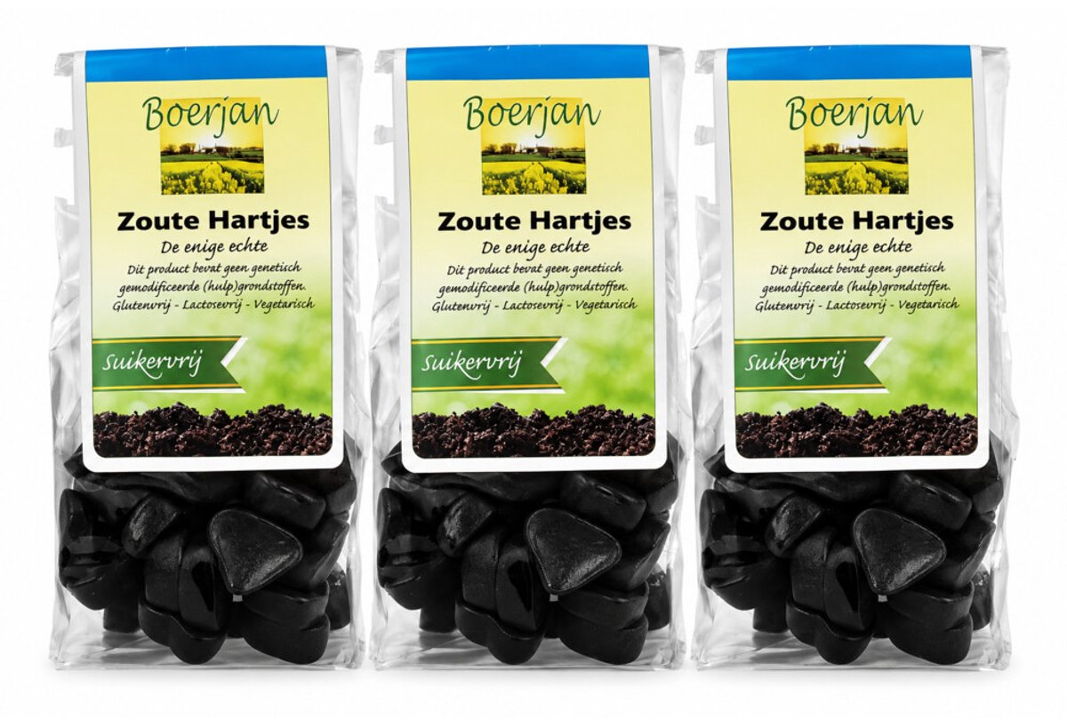 Boerjan Zoute Hartjes Suikervrij - 3 x 110 gr - Voordeelverpakking