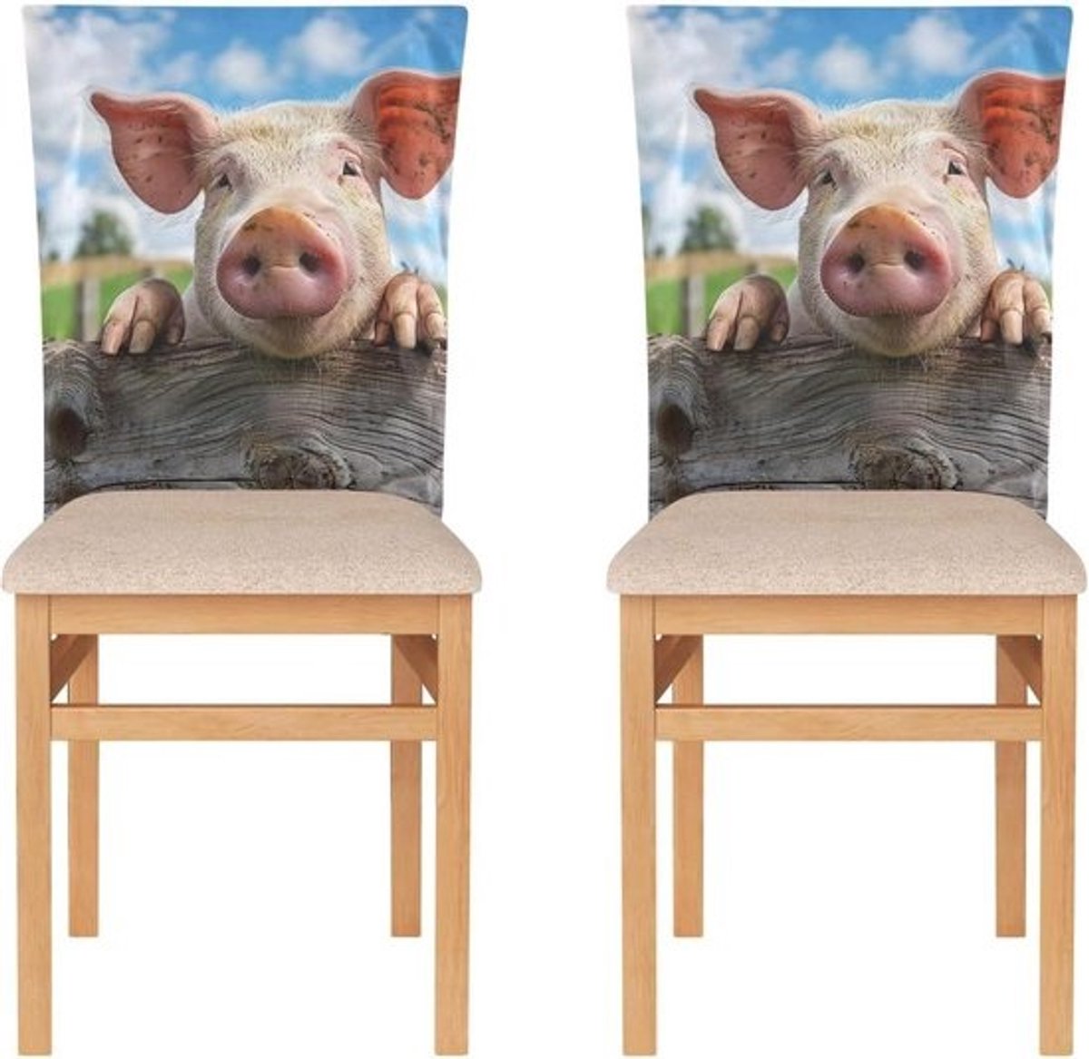Stoelhoezen Eetkamer - Stoelbeschermers - Feestelijke Decoratie - Polyester Met Strikken - 50 x 60 cm - Grappig varken