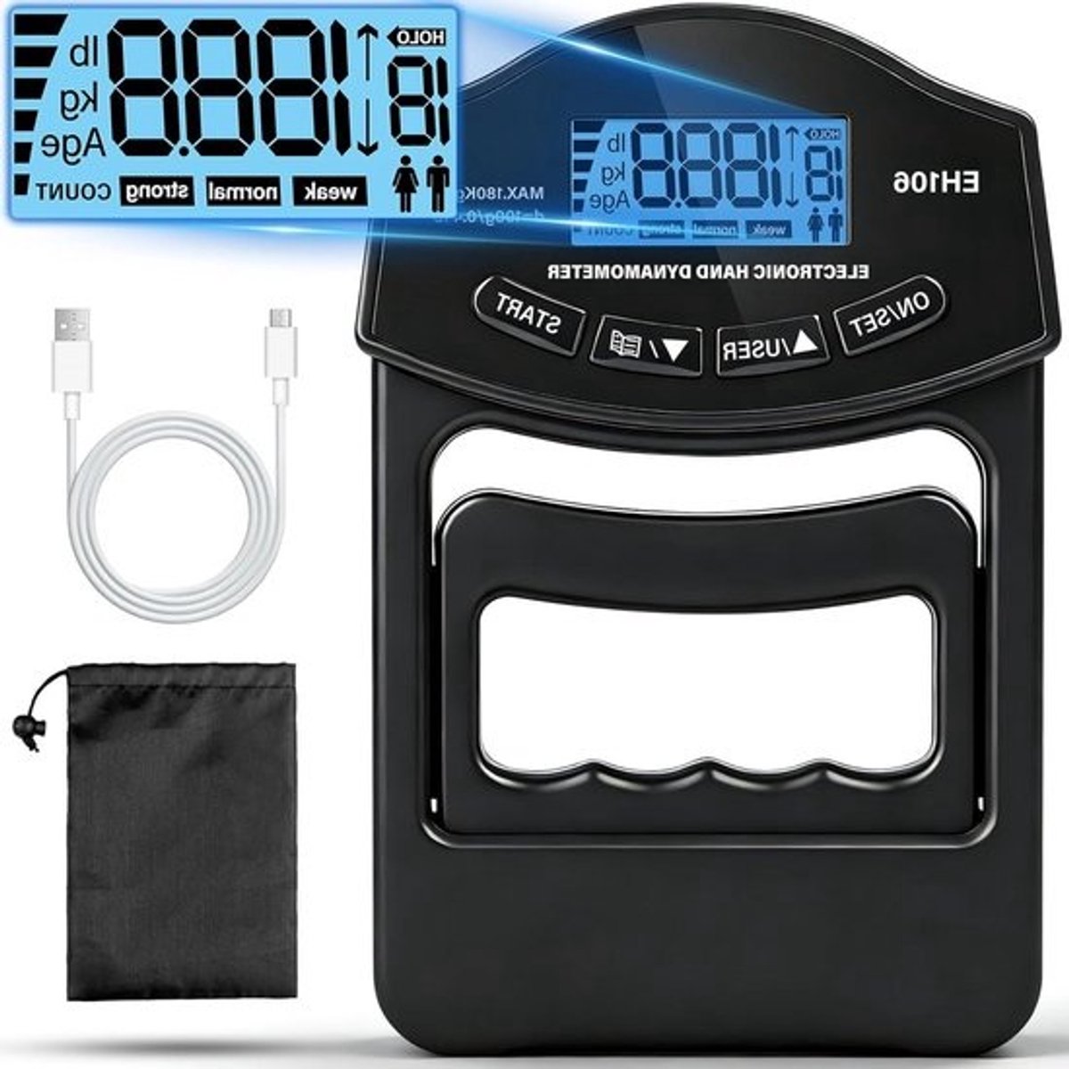 Digitale handkrachtmeter - Gripkrachtmeter Trainer - Kracht Meten - Zeer nauwkeurige sensor - 340 g - Zwart