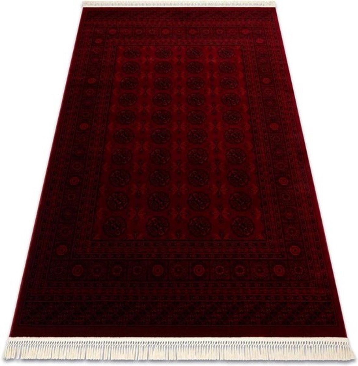 Klassiek Bukhara Tapijt - Oosters Vloerkleed - Woonkamer Decoratie - Frame Patroon - 300x400 cm - Bourgondië Zwart